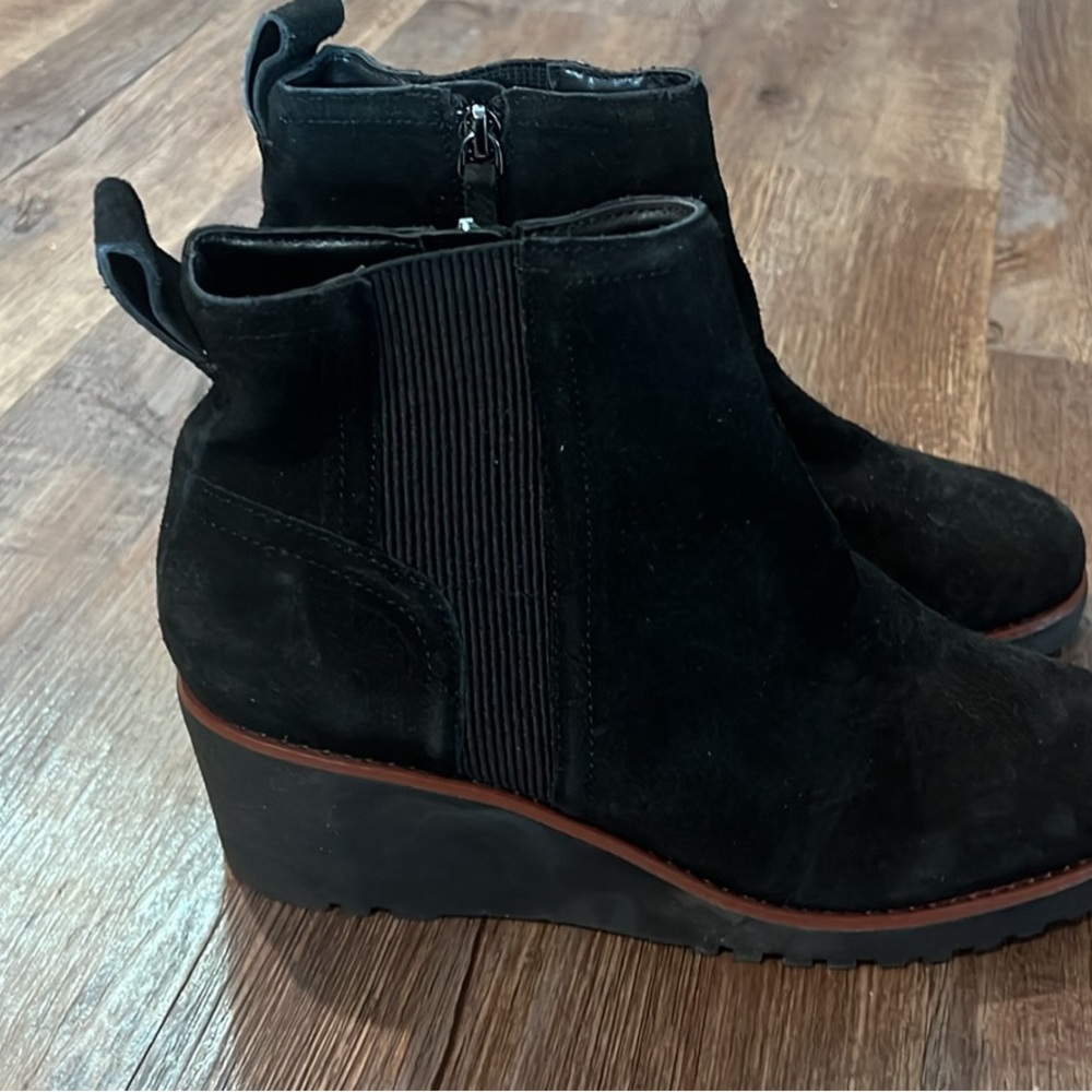 Black Suede Wedge Ankle Boots